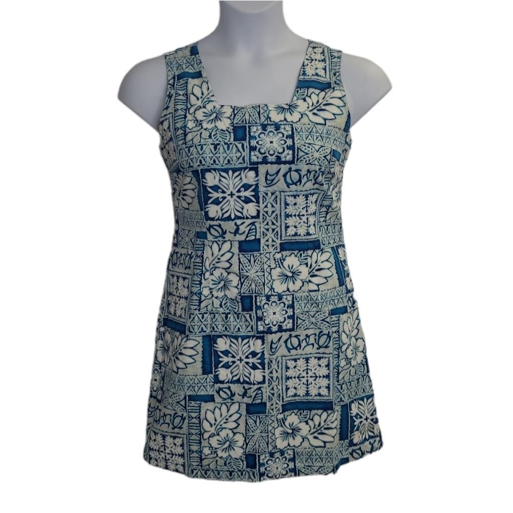 VINTAGE 90s Hawaiian print sleeveless mini shift‎ dress S